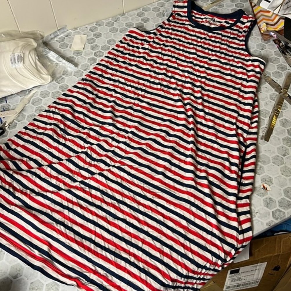 Time and Tru Small Red White Blue Striped Dress with Pockets